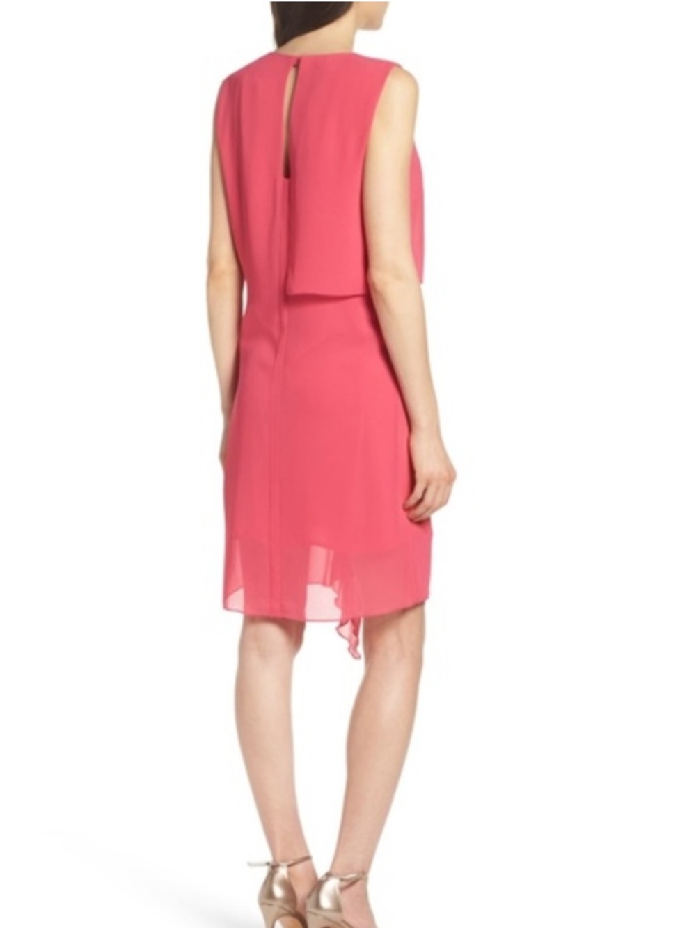 FRENCH CONNECTION James Pink Sleeveless Sheath Dress Asymmetrical Ruffle - Picture 3 of 11